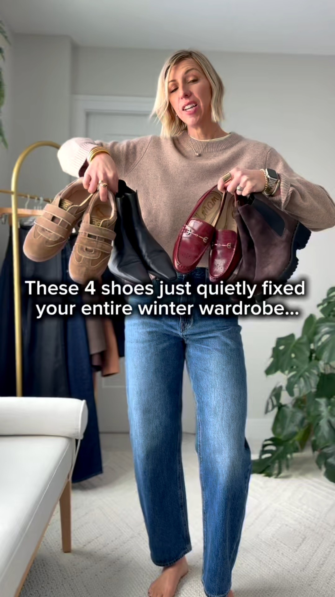 You don’t need 20 pairs of shoes to feel stylish this season. You just need the right 4.
These are the exact pairs I rotate all winter long—and they make getting dressed effortless, elevated, and completely guesswork-free:

👢 Sleek boots – Perfect for adding structure and length to any look. Think long coats, knit dresses, or leggings and oversized knits.

🖤 Loafers – A polished go-to that pairs seamlessly with trousers, denim, and thick socks without sacrificing comfort.

👟 Suede sneakers – Not white. Not sporty. Just soft neutrals that ground your look and go with everything from wide-leg pants to tailored coats.

🪶 Chelsea boots – Minimal, weather-friendly, and versatile enough to style with dresses, denim, or even leggings for a casual day.

🛍️ Everything is linked here so you can build your own winter foundation without the overwhelm.

Tap to shop & save this for when you’re staring at your closet wondering what to wear (again).
#WinterWardrobe #EffortlessStyle #LTKStyle #CapsuleWardrobe

#LTKootd #LTKOver40 #LTKSeasonal