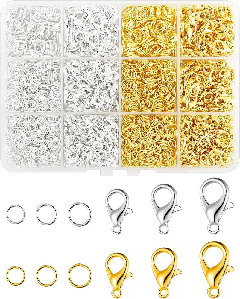 1800PCS FIVEIZERO Lobster Claw Clasps and Jump Rings Set - Gold and Silver Jewelry Clasps for Nec... | Amazon (US)