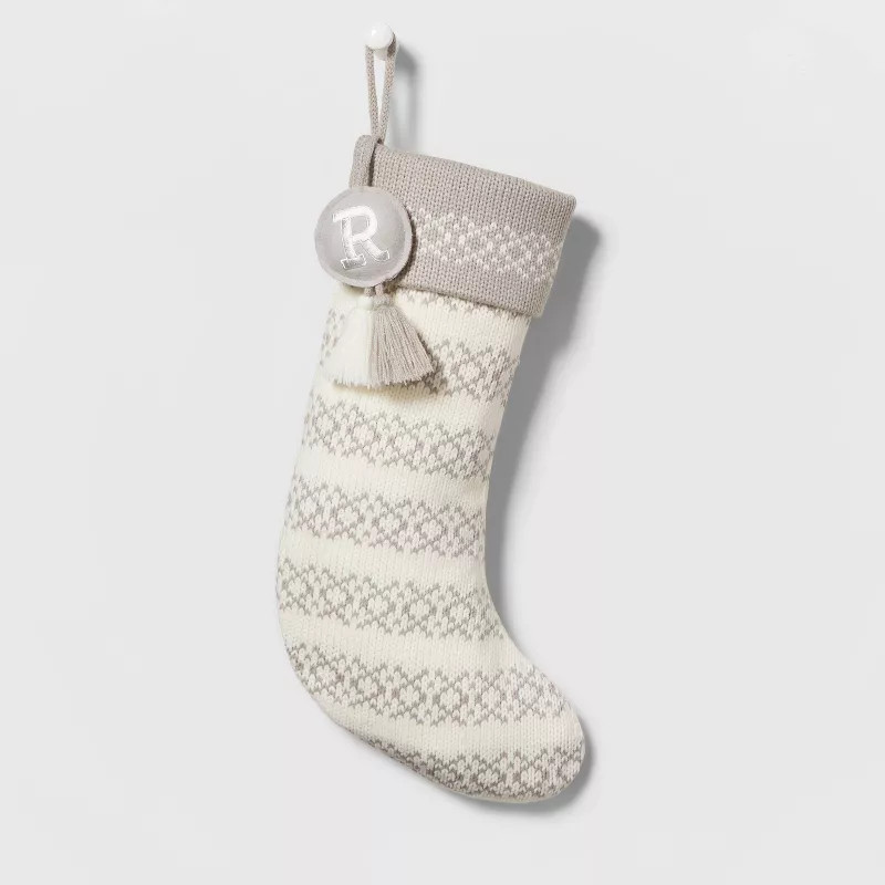 Knit Fair Isle Monogram Christmas Stocking Gray/White - Wondershop™ | Target