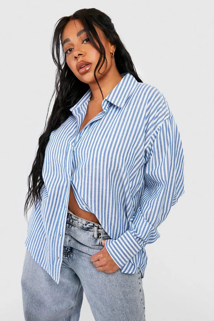 Plus Oversized Linen Stripe Shirt | Boohoo.com (UK & IE)