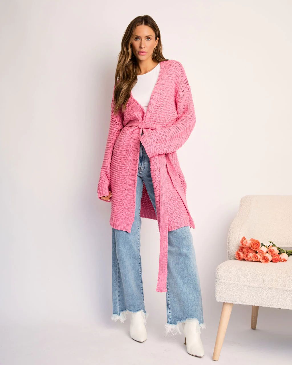 Fond Of You Cotton Blend Tie Cardigan - Pink | VICI Collection