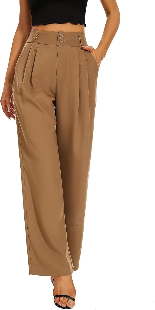 Women High Waist Wide Leg Dress Pants Pleated Front Wide Waistband Elastic Work Casual Long Trous... | Amazon (US)