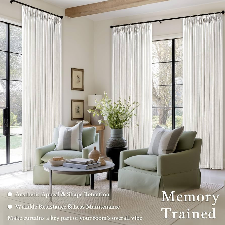 Pinch Pleated Linen Curtains 86 Inch Length 2 Panels Set for Living Room Rustic Farmhouse Beige W... | Amazon (US)