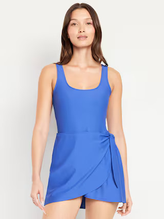 Matte Side-Tie Swim Dress | Old Navy (US)