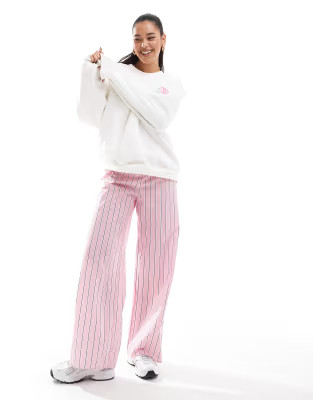 ASOS DESIGN wide leg cotton poplin trouser in pink stripe | ASOS (Global)