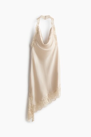 H & M - Satin Halterneck Dress - Light Beige | H&M (US + CA)