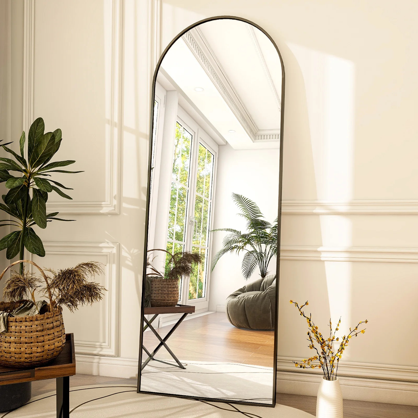 BEAUTYPEAK Arched Full Length Floor Mirror 64"x21.1" Full Body Standing Mirror,Black | Walmart (US)