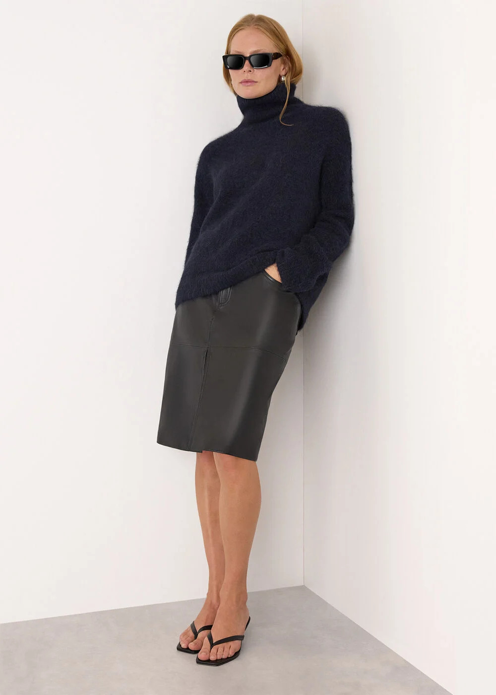 Navy Alpaca Blend Funnel Knit | WHISTLES | Whistles UK | | Whistles