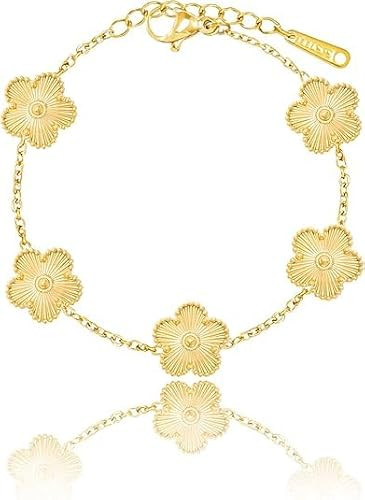 Sbmzhny Gold Bracelets for Women, 18K Gold Clover Bracelet, Lucky Four Leaf Link Bracelets, Gifts Trendy for Women, Lucky Bracelet Adjustable | Amazon (US)