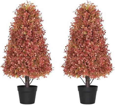30" Artificial Boxwood Plants Outdoor, Fall Topiary Trees Set of 2 | Amazon (US)