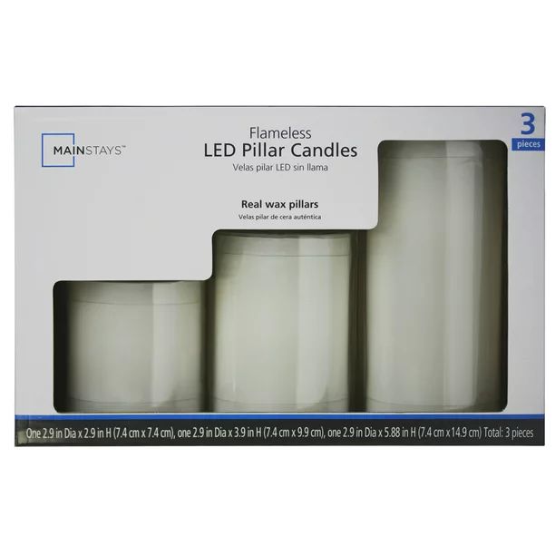 Mainstays 3-Pack Flameless LED Pillar Candle, White, Various Sizes - Walmart.com | Walmart (US)