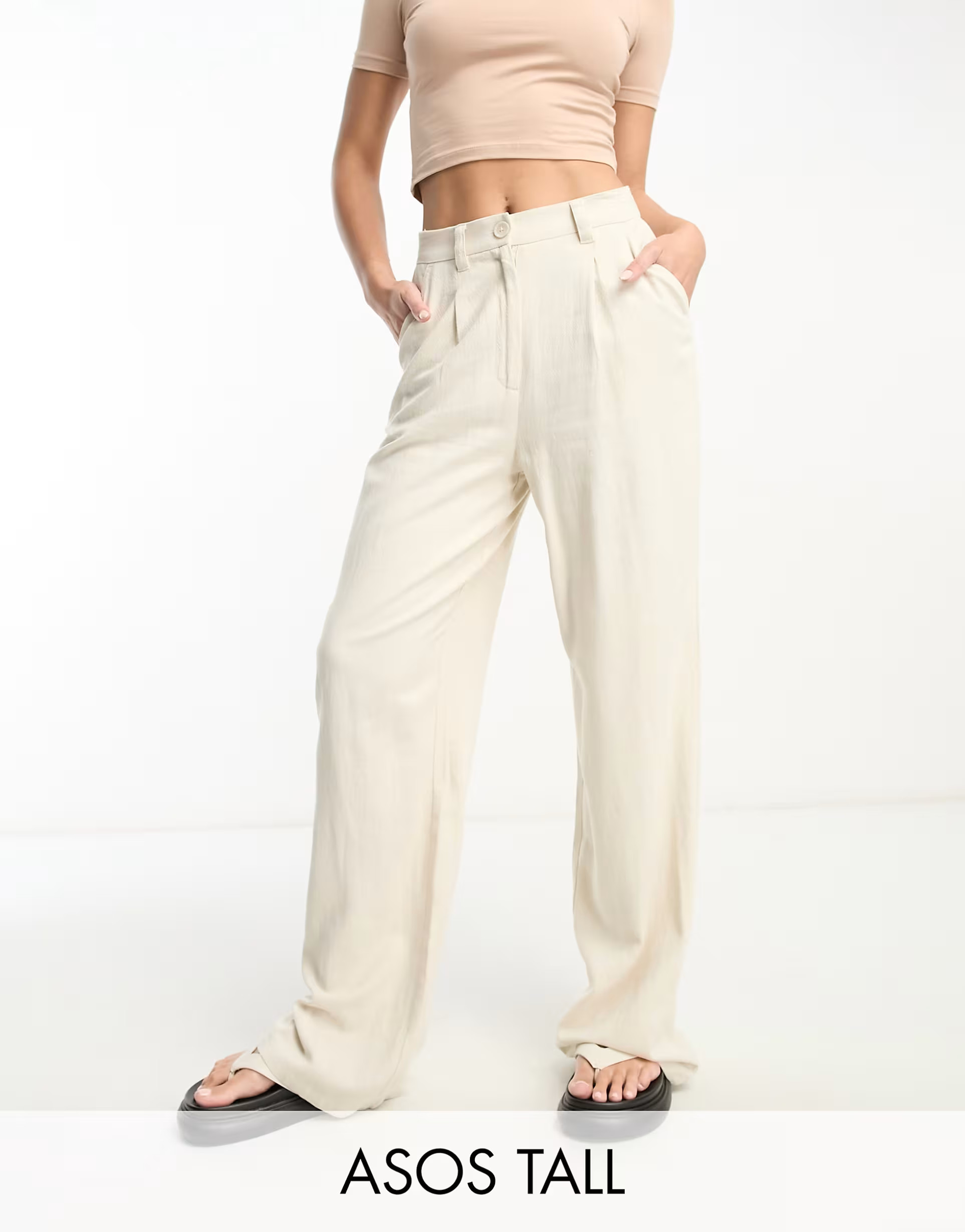 ASOS DESIGN Tall dad pant with linen in stone | ASOS (Global)