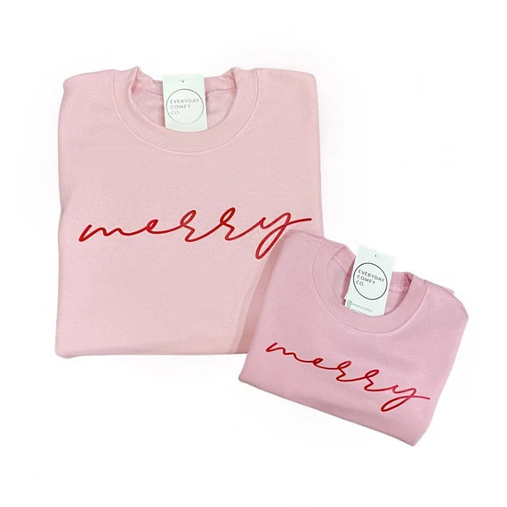 Merry Script Christmas Pink & Red - Crewneck Sweatshirt | Etsy (CAD)