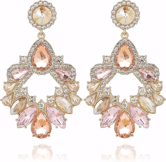 VANGETIMI Fashion Rhinestone Statement Drop Dangle Earrings Large Colorful Crystal Chandelier Ear... | Amazon (US)