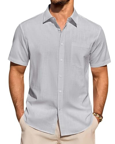 Linen Shirts for Men Short Sleeve Button Down Casual Shirt Cotton Beach Summer Collared Top with ... | Amazon (US)