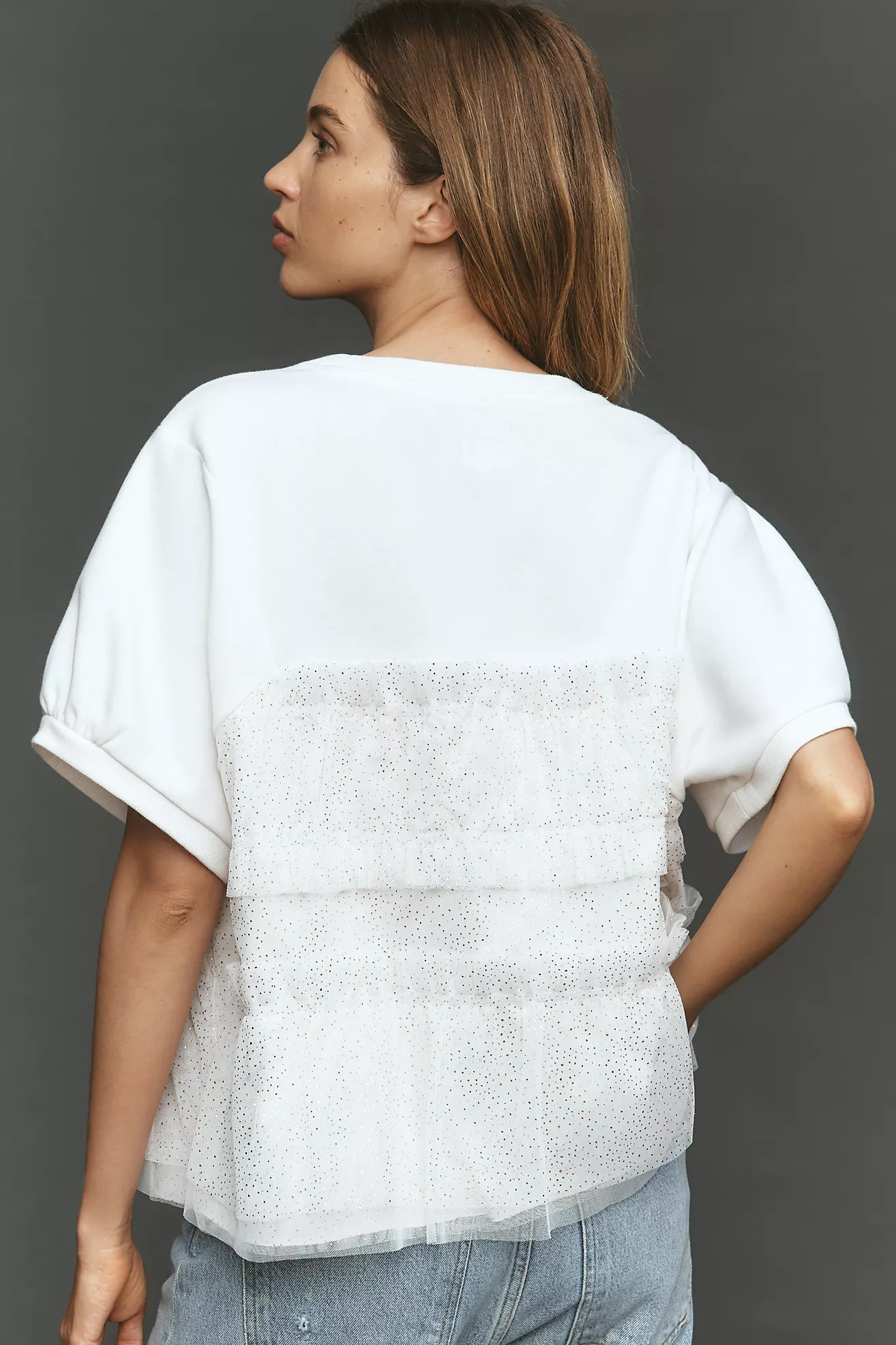 Maeve Short-Sleeve Smocked Ruffled Sweatshirt | Anthropologie (US)