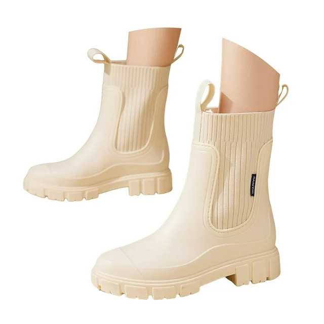 Mepaouo Women's Short Rain Boots Waterproof Rubber Chelsea Ankle Garden Shoes Rainboots(White,6.5... | Walmart (US)