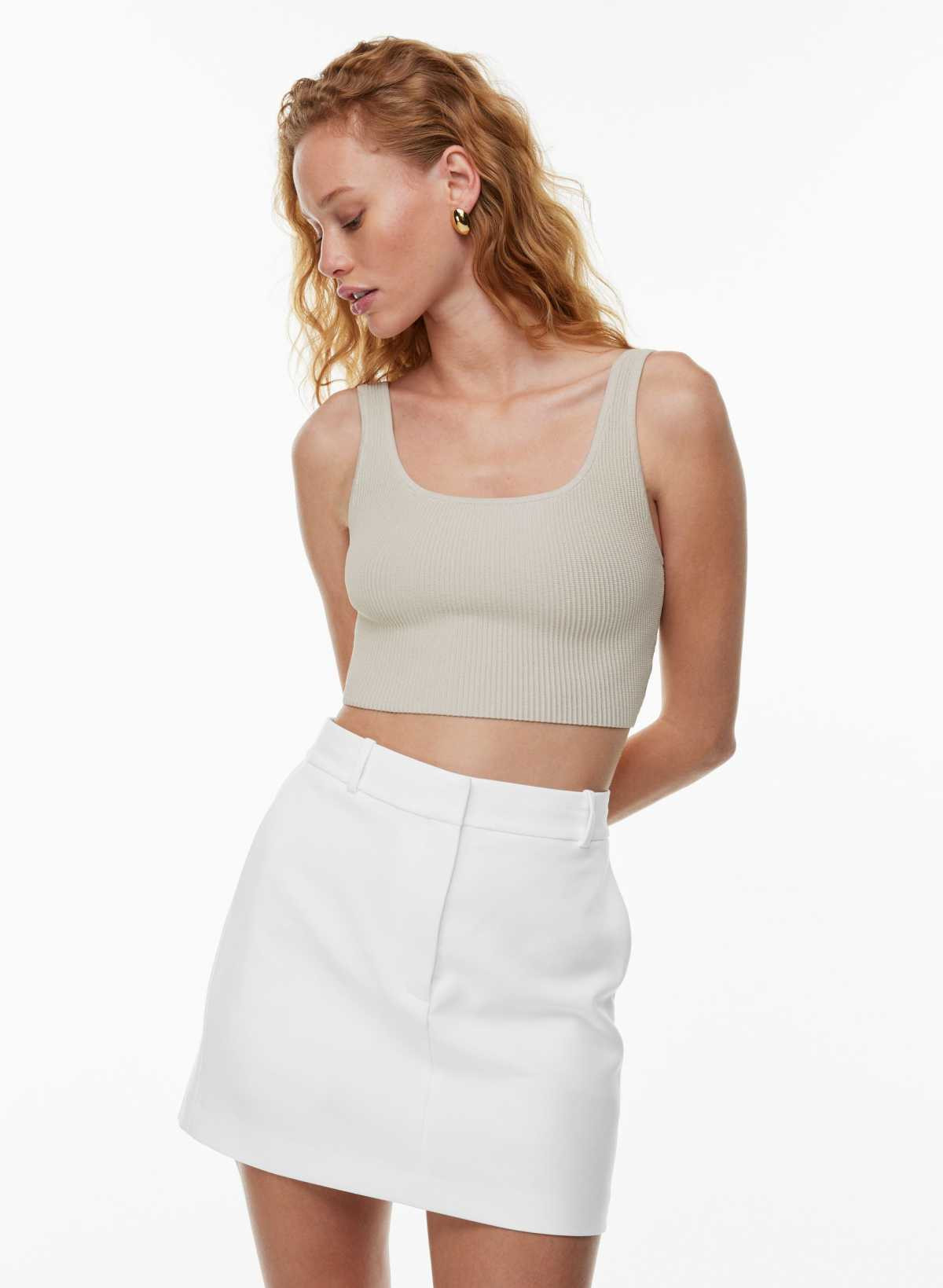 Aritzia Babaton Women's Sculpt Knit Squareneck Cropped Tank Sweater in Matte Pearl | 2XL | Aritzia