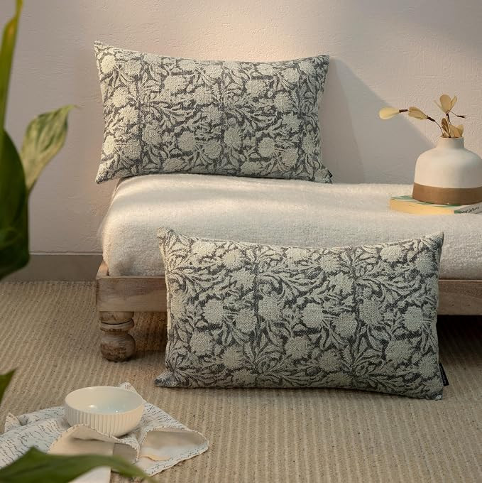 Handblock Printed Vintage Indian Cotton Decorative Throw Pillow Covers, Set of 2 (Iron Grey, 12" ... | Amazon (US)