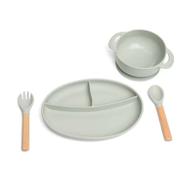 Silicone Suction Utensil Set For Self Feeding Babies & Toddlers 4 Pc Set, Bamboo | Walmart (US)