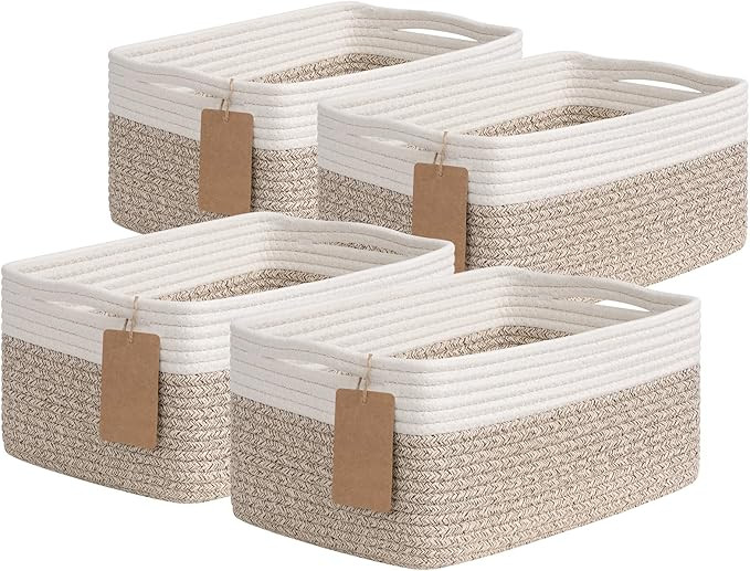Goodpick 4 Pack Storage Baskets for Shelves, Rectangle Woven Baskets for Organizing, Cotton Rope ... | Amazon (US)