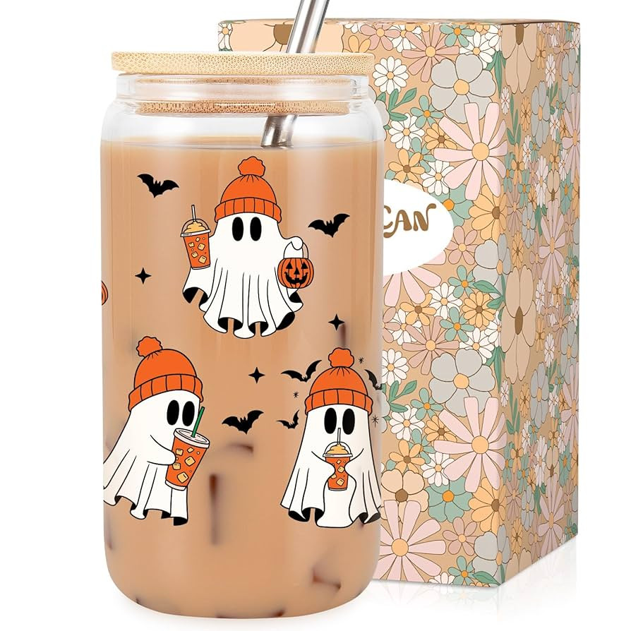LEADO 16 oz Ghost Cup, Cute Halloween Cup - Halloween Birthday Gifts, Boo Basket Stuffers for Wom... | Amazon (US)