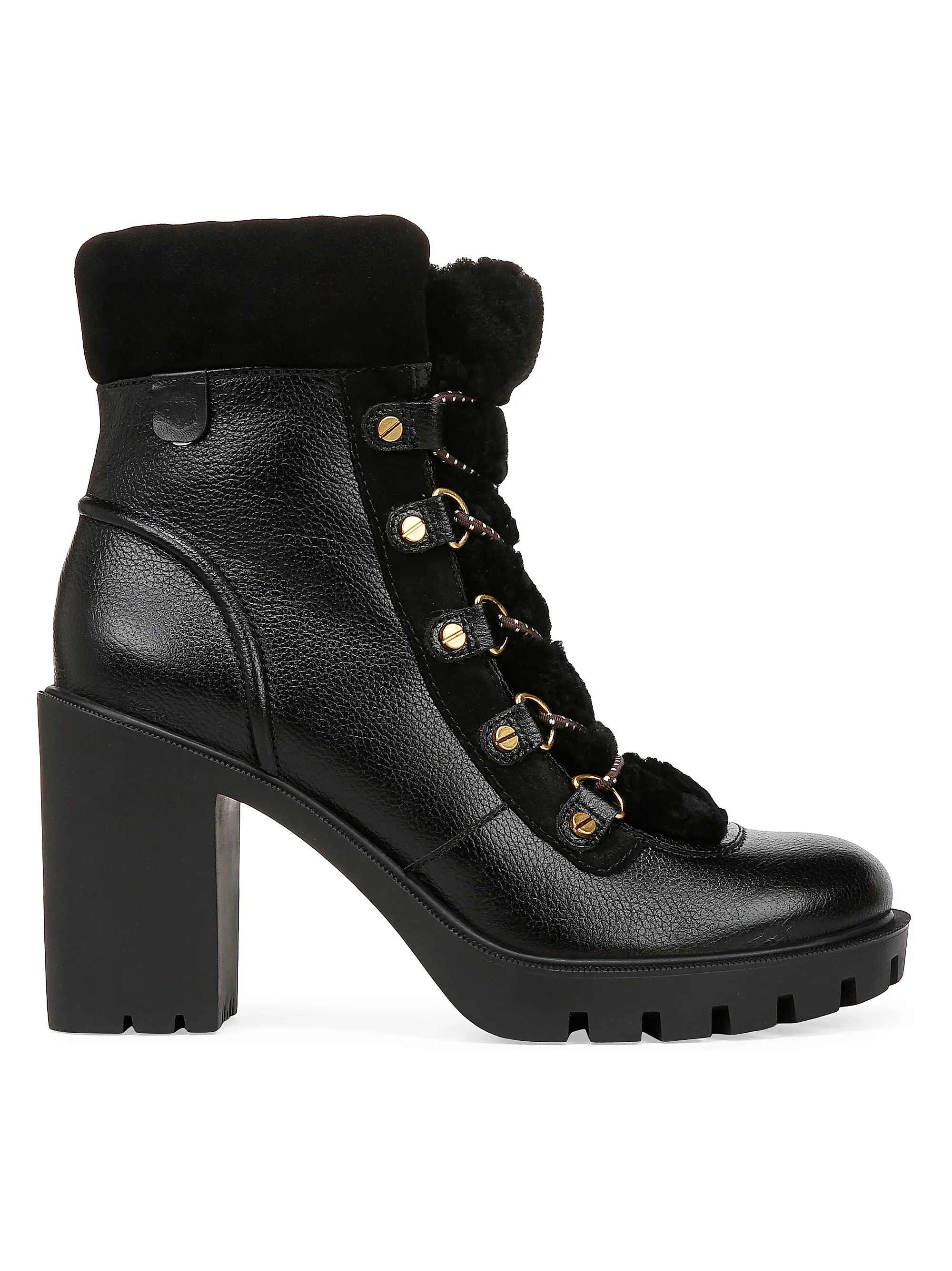 Reece 90MM Leather & Shearling Lace-Up Ankle Boots | Saks Fifth Avenue