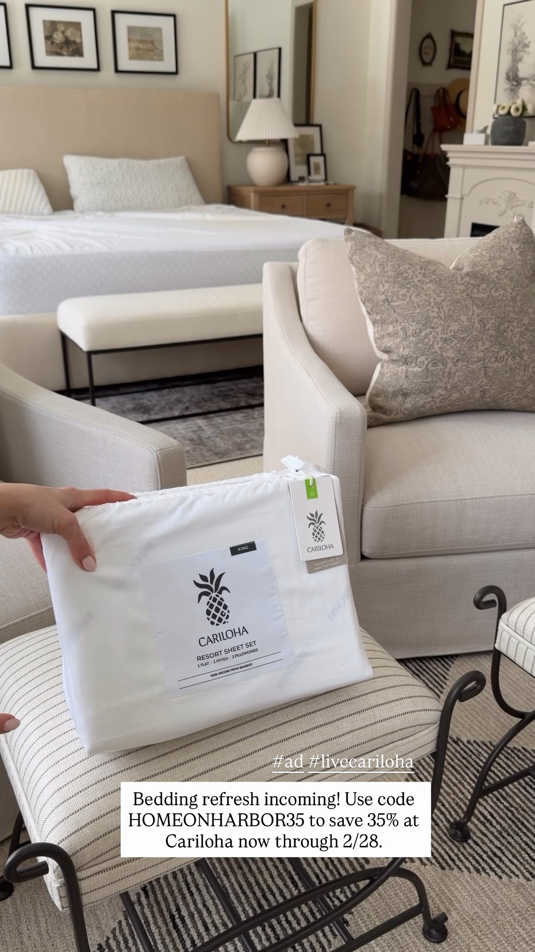 #ad Gave my bed a much-needed new year refresh with a new set of Cariloha sheets! I love Cariloha because they’re made of bamboo viscose, which naturally regulates temperatures and makes sleeping (especially as someone who gets very hot and then very cold, IYKYK) more comfortable. Use my code HOMEONHARBOR35 to save 35% sitewide! (25% on bases and mattresses.) #livecariloha @cariloha 
 

#LTKselfcare #LTKSaleAlert #LTKHome