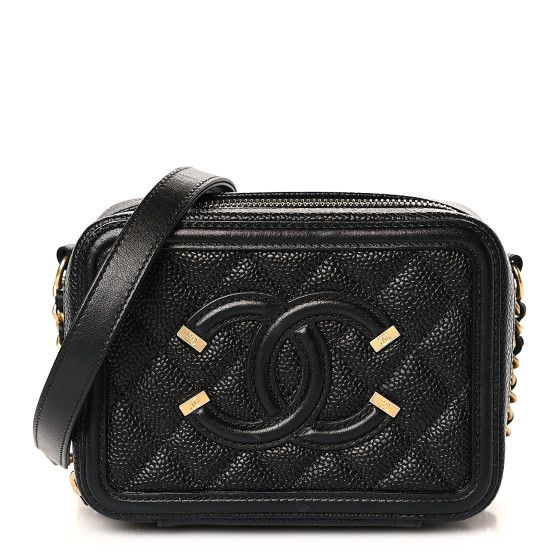 Caviar Quilted CC Filigree Vanity Clutch With Chain Black | FASHIONPHILE (US)