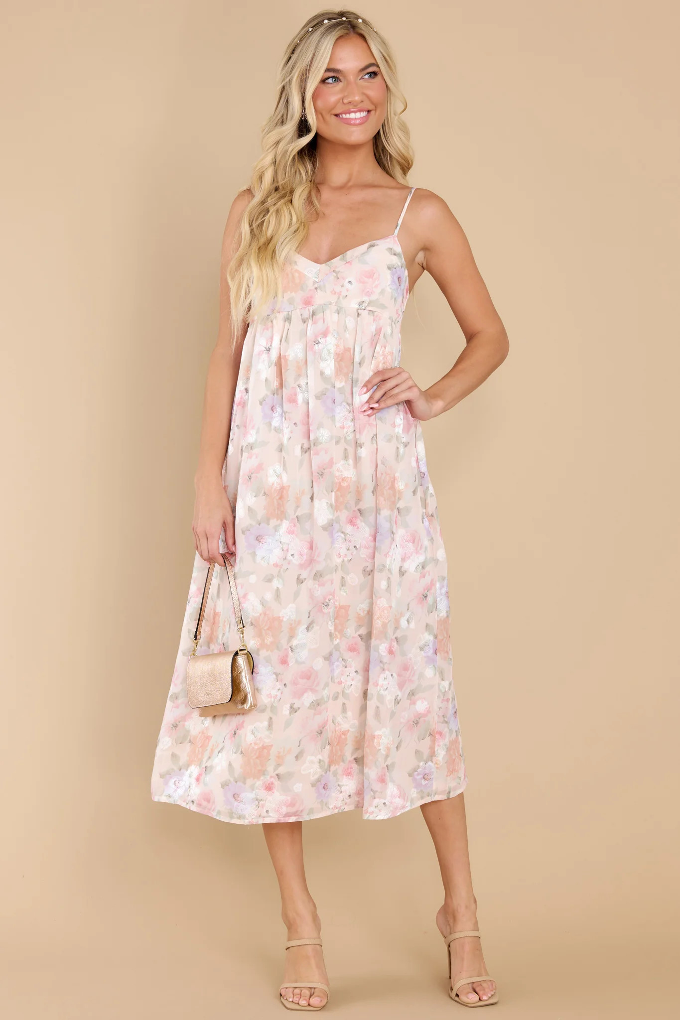 Party And Play Ivory Floral Print Midi Dress | Red Dress 