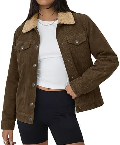 Women's Corduroy Jacket Sherpa Fleece Lined Warm Coat | 2026 Trendy Winter Western Coats Button D... | Amazon (US)