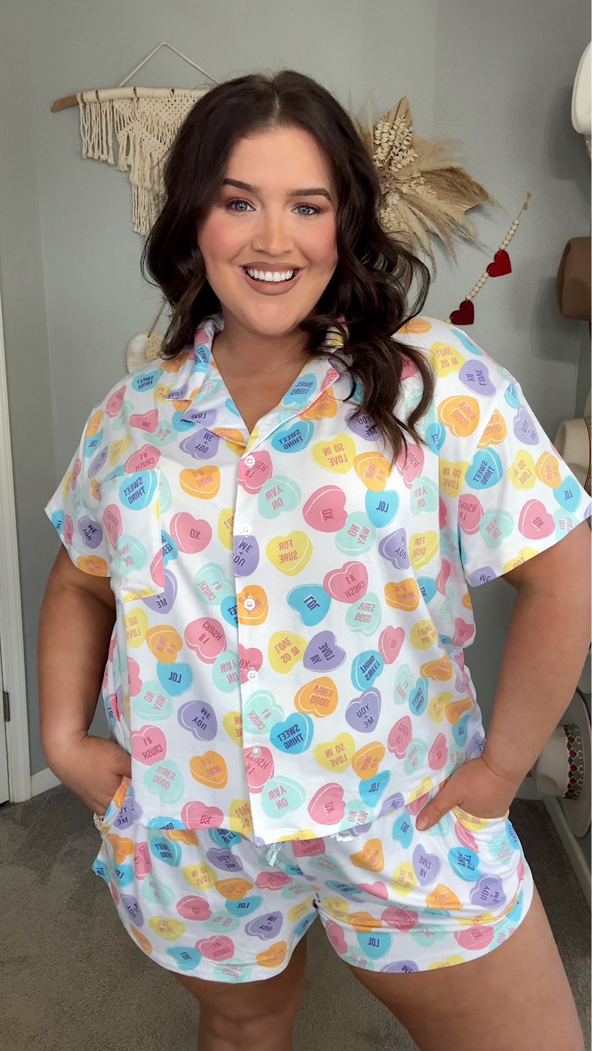 Valentine’s Day conversation heart candy matching pajamas at Walmart only $16! 💝 Super soft and stretchy fabric. Size XXL 

#LTKPlusSize #LTKFindsUnder50 #LTKSeasonal