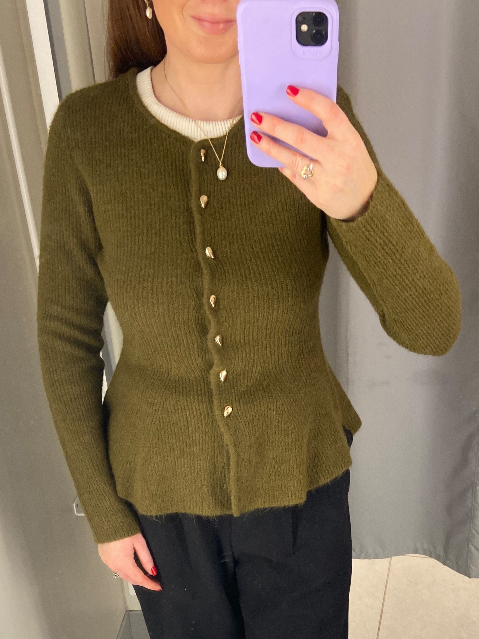 New in from H&M this olive green knit cardigan with a subtle peplum detail and gold buttons is a cosy, feminine piece that elevates any fall or winter outfit; I’m wearing a size small. 🌳🫒  H m outfits, sweater weather, knitwear 

#LTKwinter #LTKuk #LTKautumn