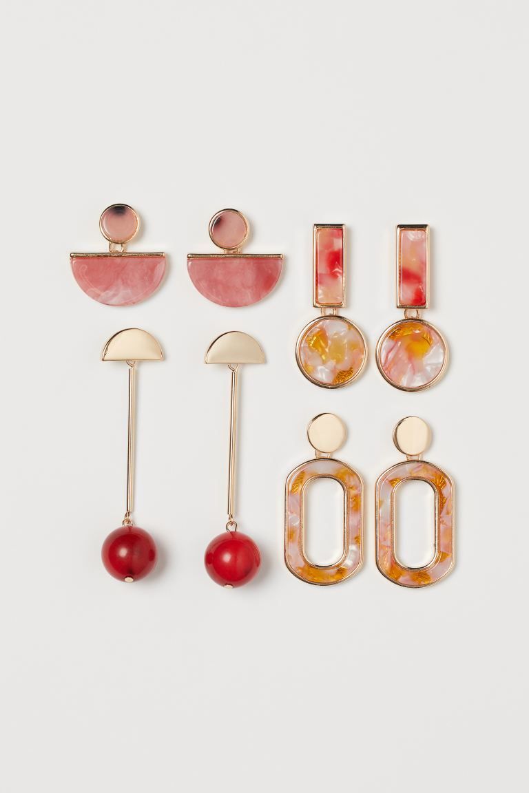 Metal earrings in different geometric shapes with marbled, faux-stone details in plastic. Length ... | H&M (US)