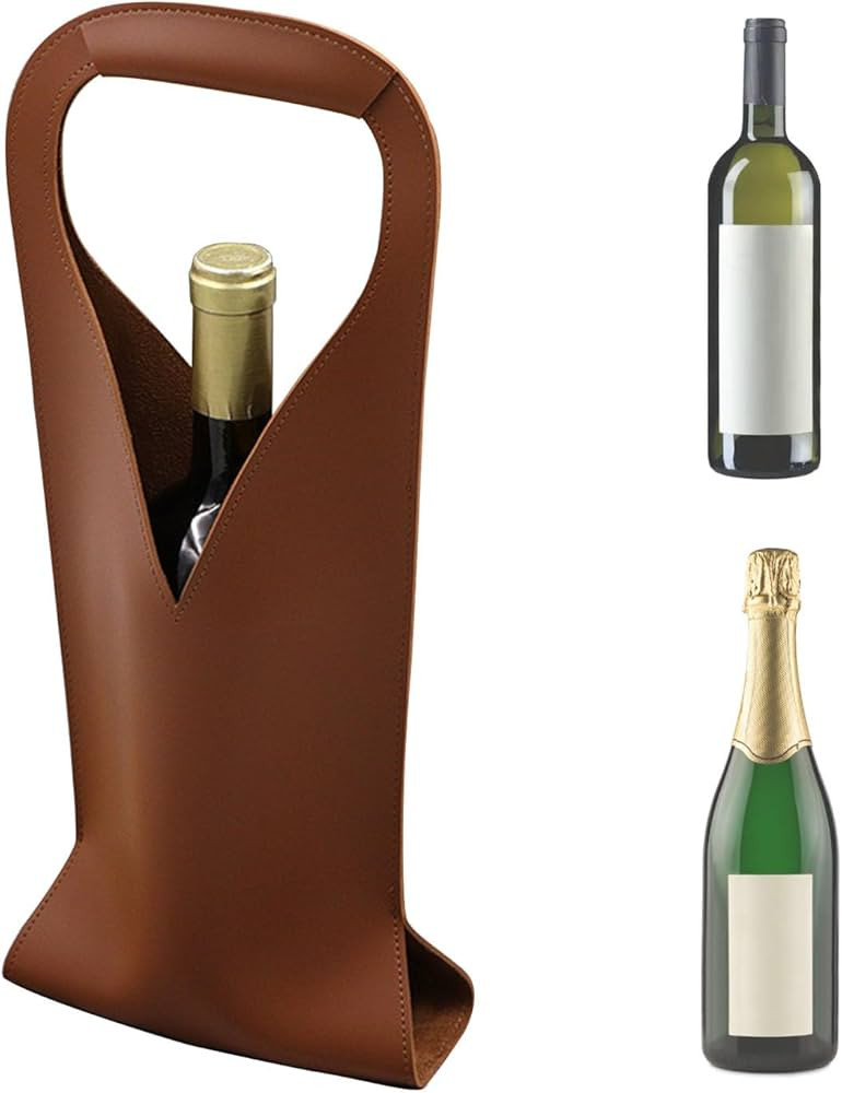 Wine Tote Bag, PU Leather Wine Gift Bag for Universal ​750ml Bottles​ Wine Champagne Liquors ... | Amazon (US)