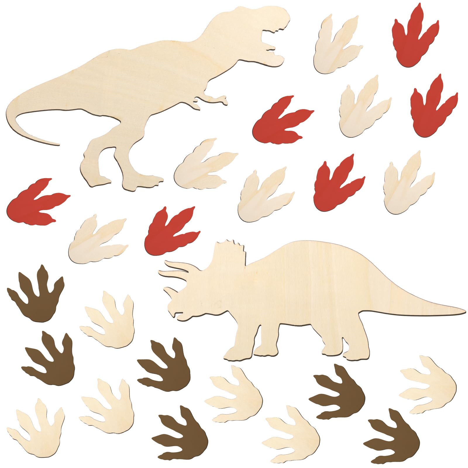 RoundFunny 26 Pcs Unfinished Dinosaur Wooden Cutouts Large Blank DIY Dino Wood Foot Prints Crafts... | Amazon (US)