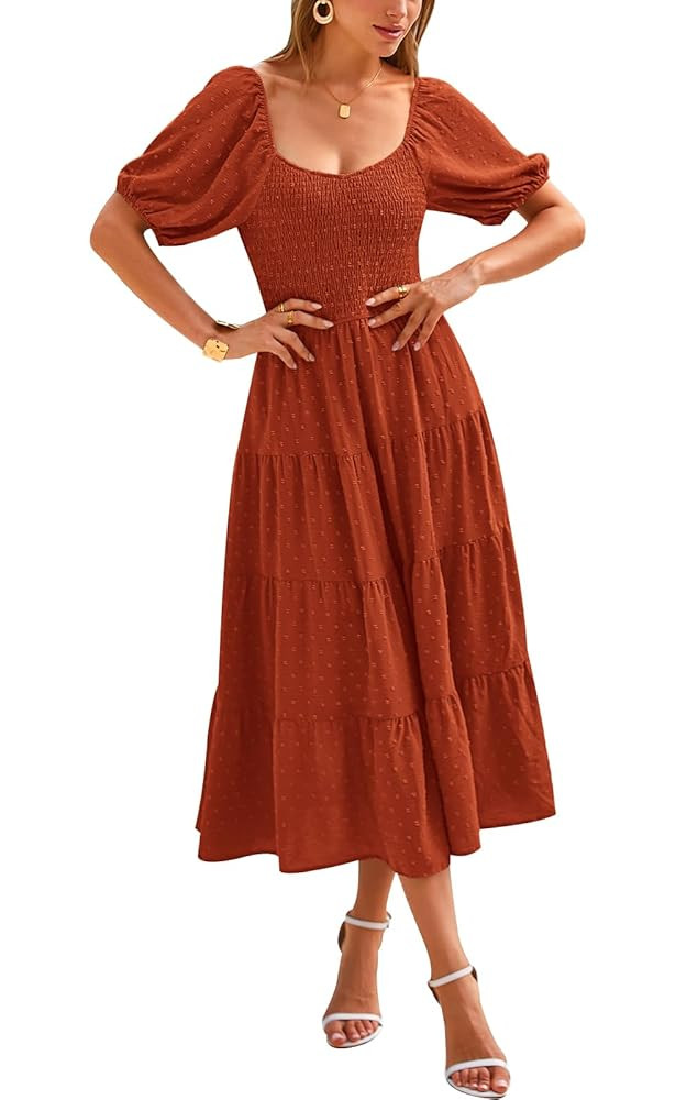 PRETTYGARDEN Women's Spring Dresses 2025 Puff Sleeve V Neck Swiss Dot High Waist Chiffon Dress Ti... | Amazon (US)