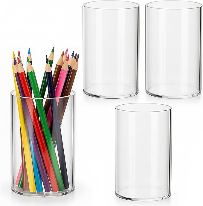 Peohud 4 Pack Acrylic Pen Holders, Clear Thick Pencil Cup, Round Makeup Brush Holder, Desktop Sta... | Amazon (CA)