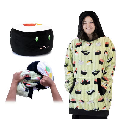 Plushible Sushi Adult Snugible - 2-in-1 Oversized Fleece Blanket Hoodie & Transforming Salmon Nigiri Pillow - Unique Foodie Gift | Target