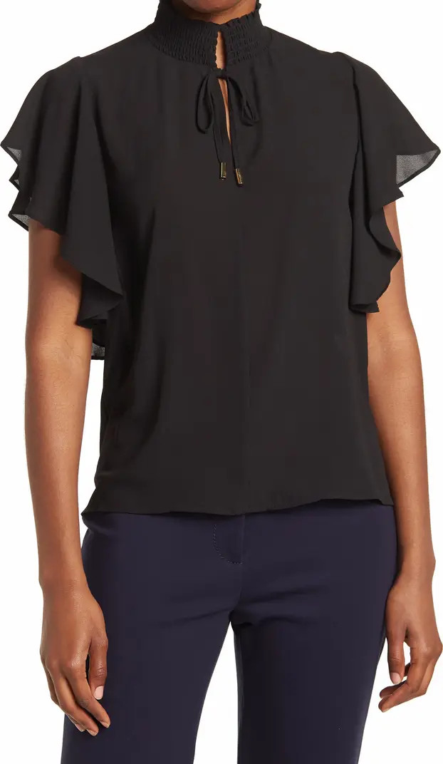 Ruffle Sleeve Open Neck Blouse | Nordstrom Rack
