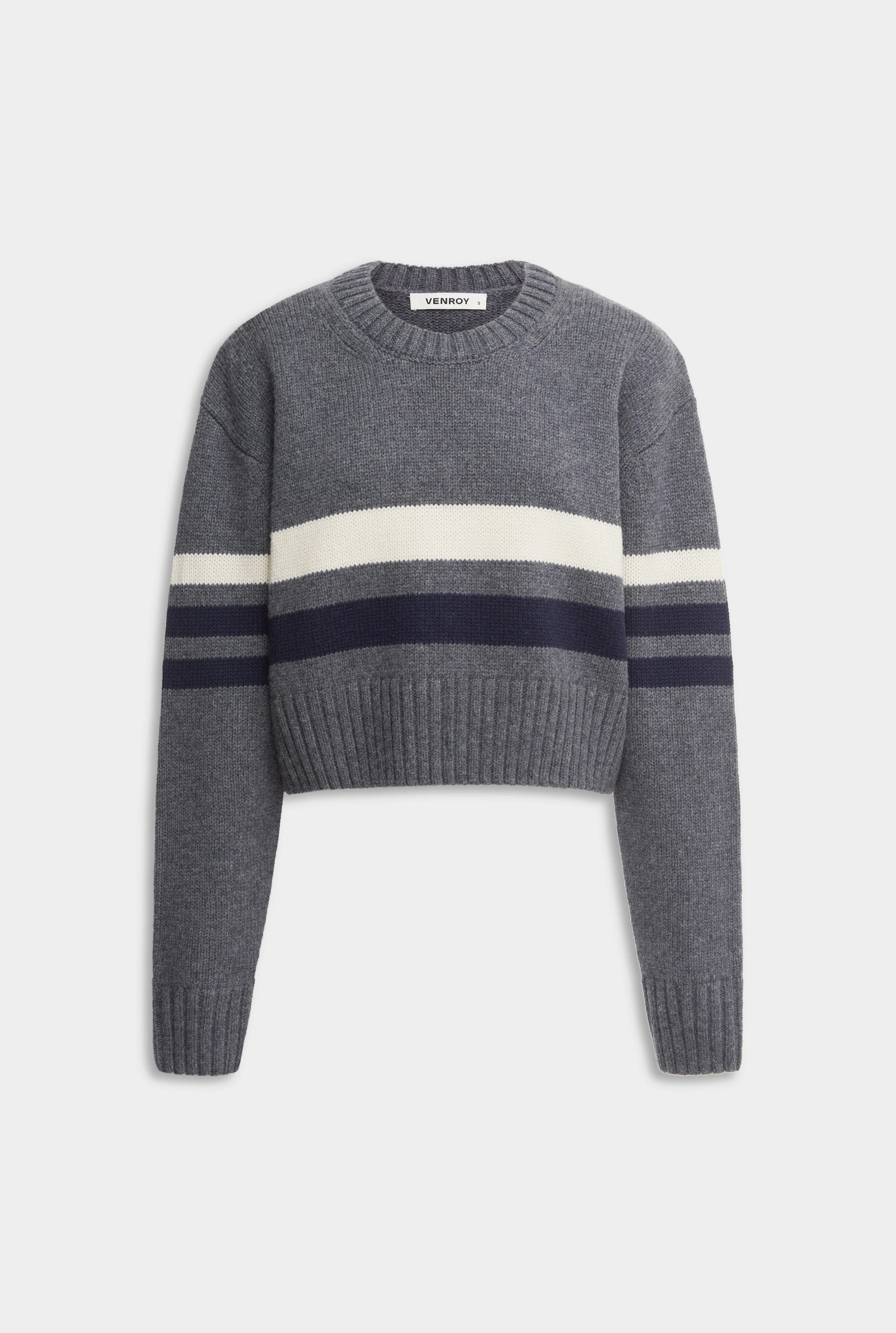Womens Varsity Stripe Cropped Wool Sweater in Stripe | Venroy | Venroy AU
