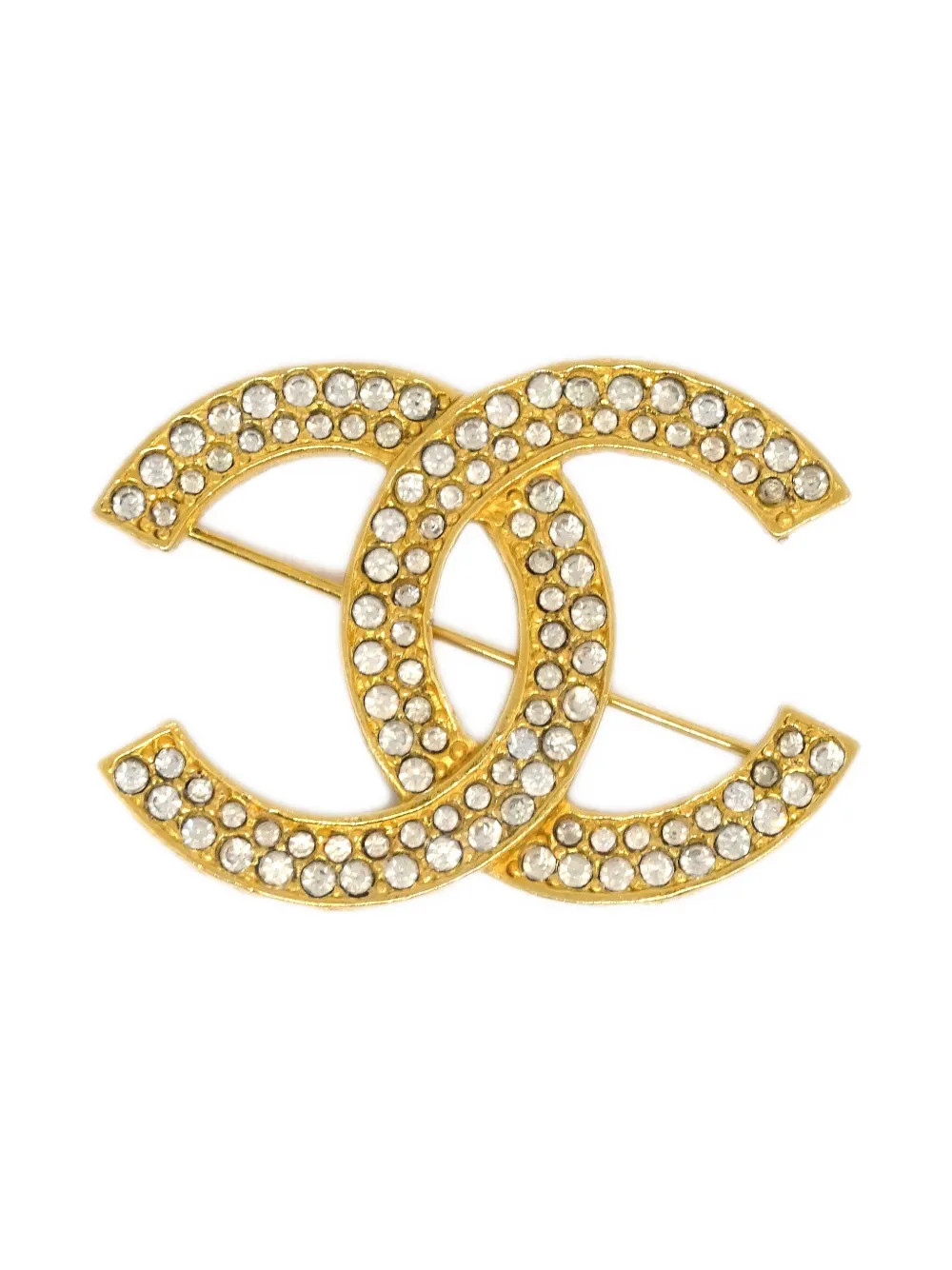 CHANEL Pre-Owned 1990-2000s crystal-embellished logo brooch - Gold | Farfetch Global