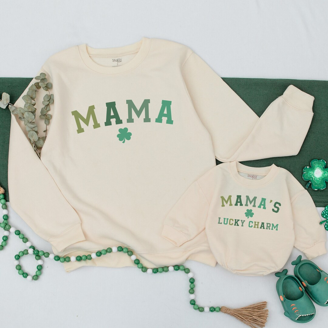 Mama And Mama's Lucky Charm Sweatshirt, Mama and Mini Outfit, St Patricks Day Sweatshirt, Mommy M... | Etsy (US)