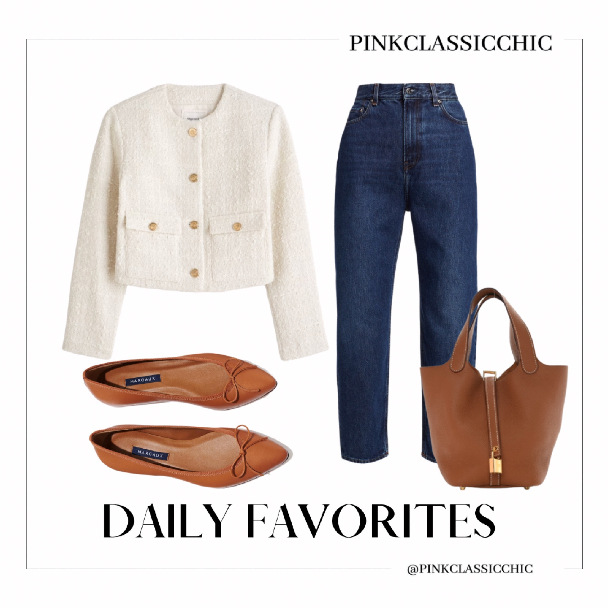 Tweed jacket, jeans, Totême jeans, flats, Picotin bag. Hermes, classy looks. Classy outfits #competition 

#LTKworkwear #LTKFind #LTKstyletip
