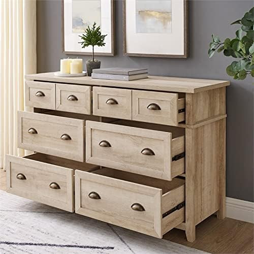 Walker Edison Hazel Modern Farmhouse 6 Drawer Framed Dresser with Half-Moon Handles, 52 Inch, Whi... | Amazon (US)