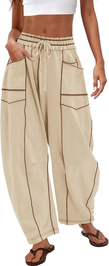 Nirovien Womens Barrel Sweatpants High Waisted Wide Leg Sweatpants Drawstring Lounge Baggy Pants ... | Amazon (US)