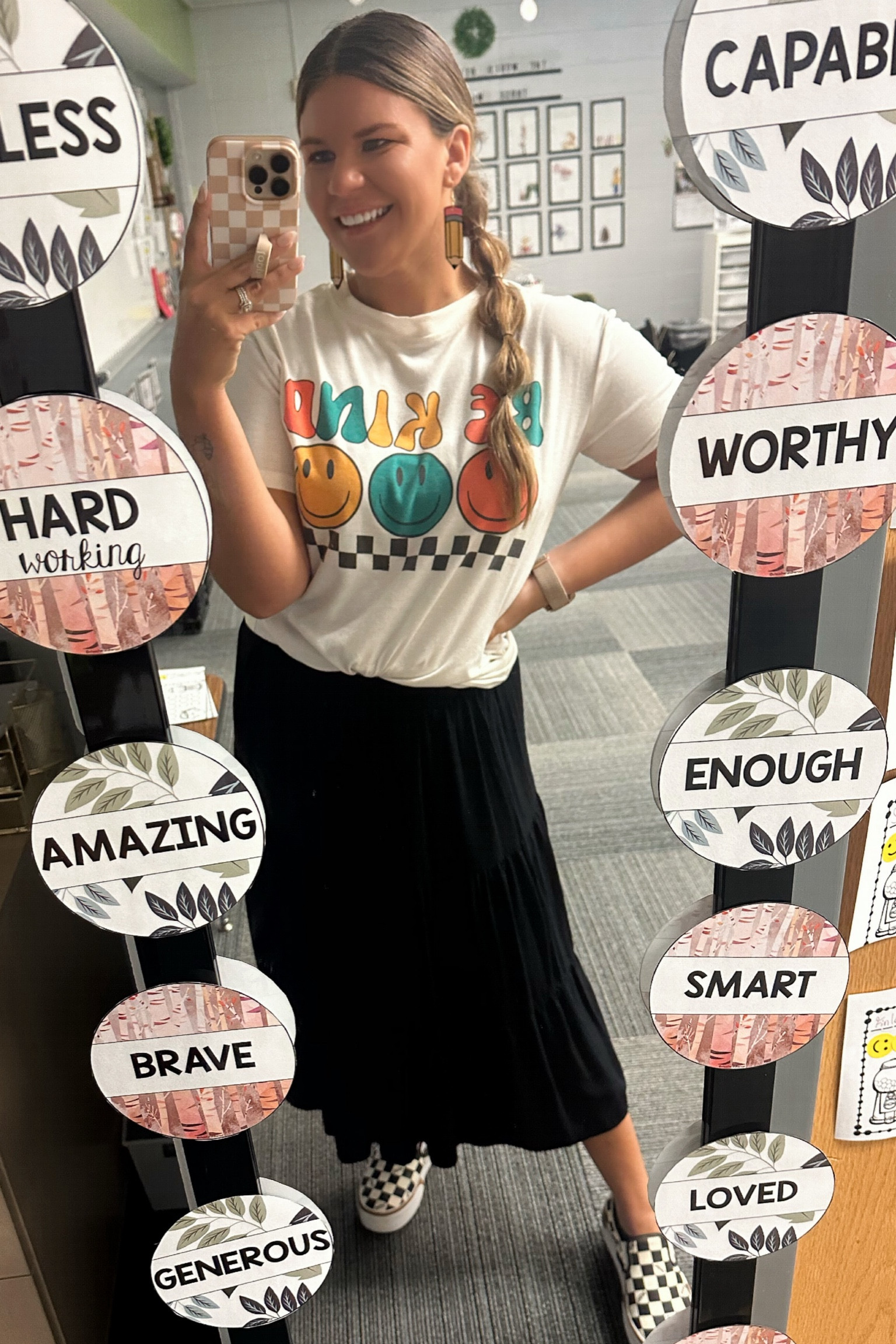Teacher OOTD: these pencil earrings are my fav! 
Fun fact: my skirt is actually a dress. I just folded the top portion & boom we have a skirt! 

#LTKstyletip #LTKsalealert #LTKworkwear