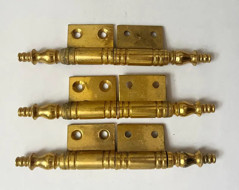 3 spectacular polished brass door hinges New old stockSome "green" tarnish, has not been cleaned ... | Etsy (US)