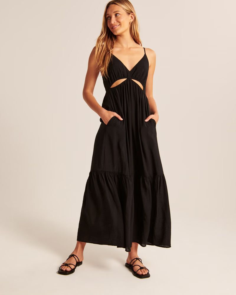 Women's Plunge Cutout Maxi Dress | Women's New Arrivals | Abercrombie.com | Abercrombie & Fitch (US)