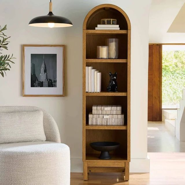 Better Homes & Gardens Juliet Narrow Arch Bookcase, Light Honey Wood Finish | Walmart (US)